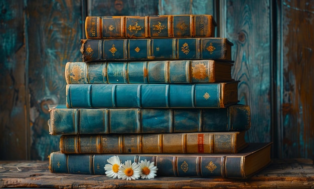 Foto livros antigos em prateleiras de madeira