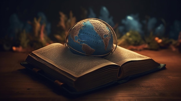 Livros ao redor da Terra, dia mundial do livro, livro aberto, imagem ai gerada