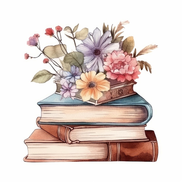 livros aquarela com flores