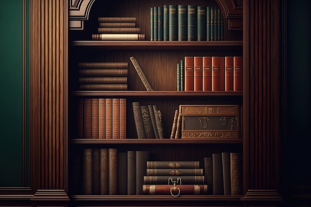 Livros clássicos da biblioteca um fundo de madeira um estudo ou educação na sala de estar
