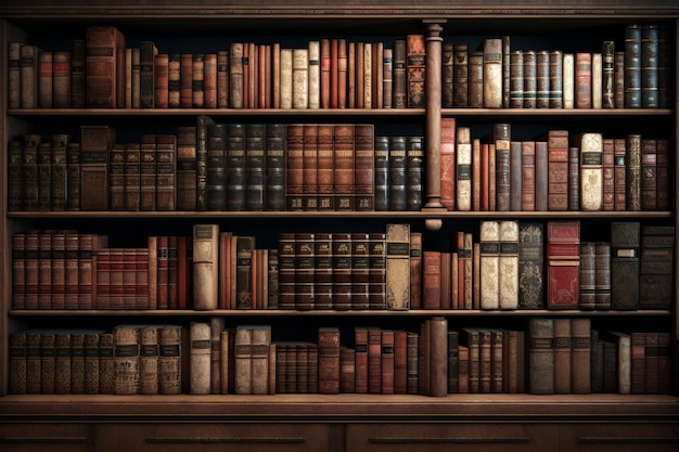 Livros clássicos e vintage encadernados em couro em uma ai generativa