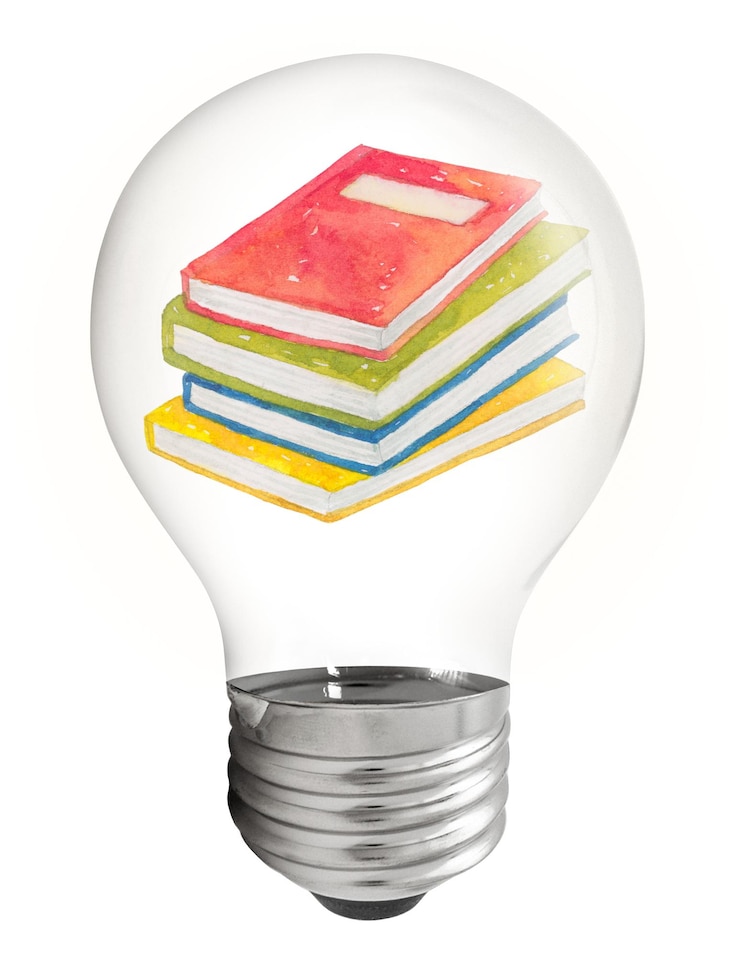 Foto livros de aquarela adesivo png lâmpada de papel criativa ilustração em fundo transparente