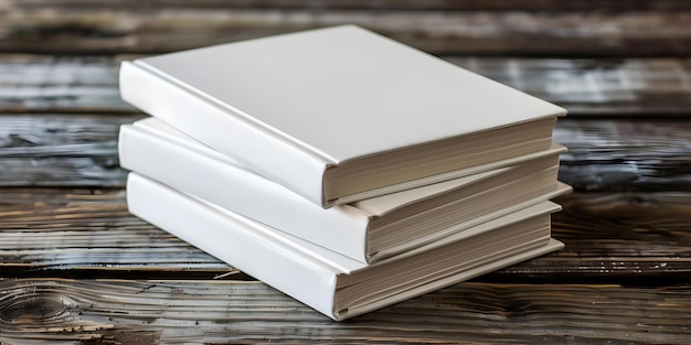 Livros em branco de capa dura em uma mesa de madeira perfeitos para adicionar seu próprio design Livros conceituais de capa dura Modelagem de design de mesa de madeira