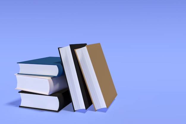 livros em branco empilhados, renderização em 3D