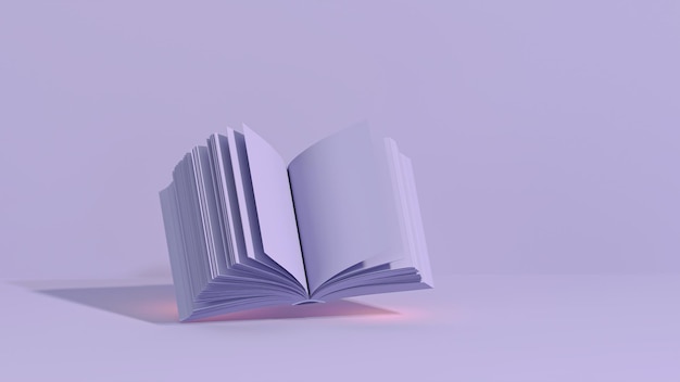 Foto livros isolados no conceito de livro de fundo roxo pastel renderização 3d de estilo minimalista para página da web