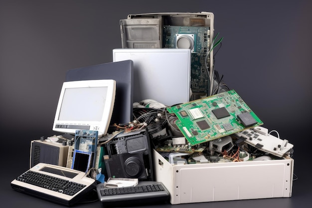 Foto lixeira eletrônica com vários tipos de ewaste para reciclagem