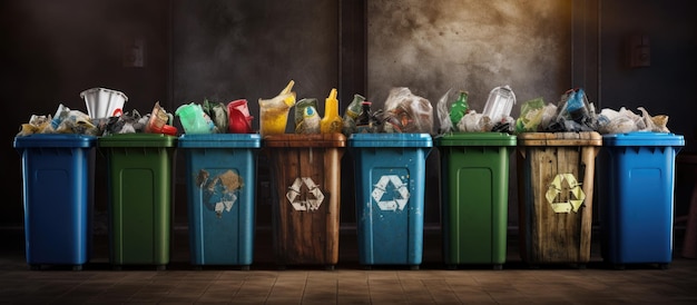Lixeiras de reciclagem variadas para vários tipos de resíduos
