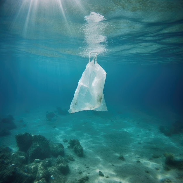 Lixo burro no mar Poluição plástica da Terra generativa Ai