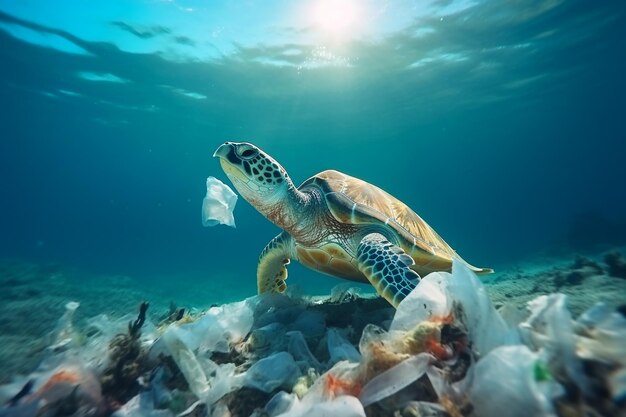 Foto lixo no mar do oceano