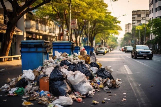 Lixo transbordando engole as ruas da cidade exigindo ação global sobre a crise do lixo
