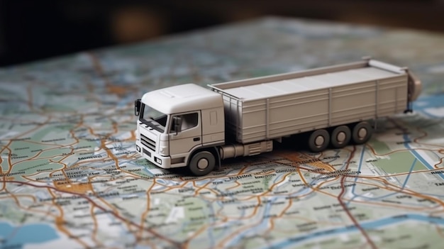 LKW auf dem Kartenhintergrund Transport- und Logistikkonzeptgenerative ai