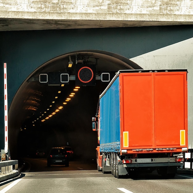 LKW auf dem Straßentunnel im Kanton Wallis in der Schweiz.