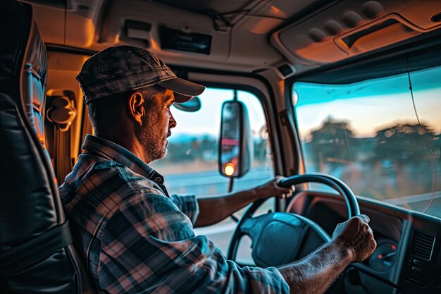 LKW-Fahrer, der Güter über lange Strecken befördert Erfahrener LKW.