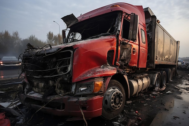 LKW-Kollision mit Straßensperre, Autounfall-Szenen-KI