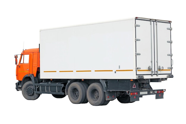 LKW mit einem Container auf weißem Hintergrund