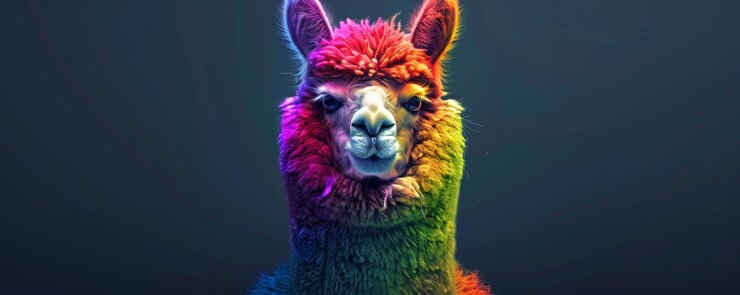 Foto una llama con un abrigo de pelaje de color arco iris