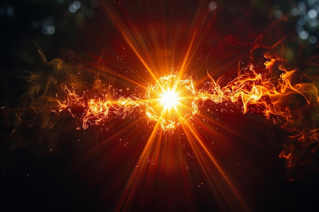 una llama brillante con el sol en el fondo
