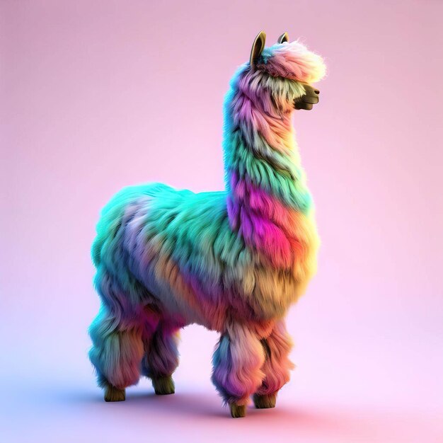 Una llama colorida con un fondo rosa y un fondo rosa.