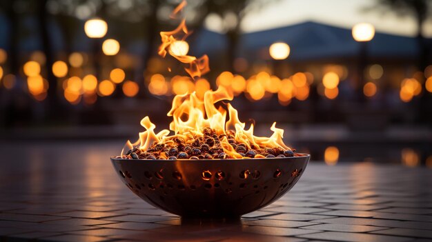 Foto la llama conmemorativa ardiendo brillantemente en honor