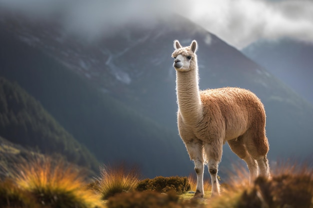 Una llama se encuentra en las montañas de ecuador.