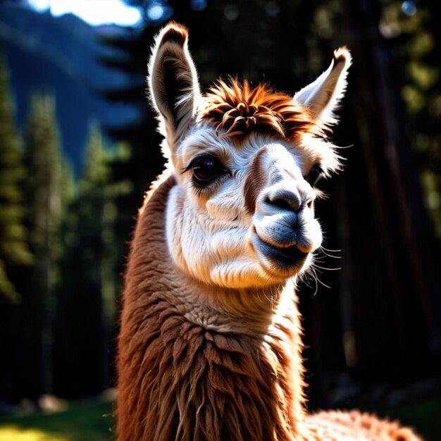 Foto el llama es un animal silvestre que vive en la naturaleza y forma parte del ecosistema.