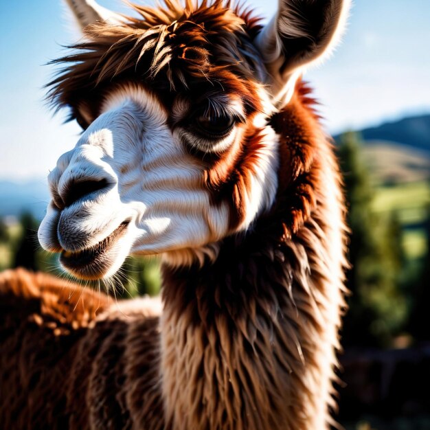 Foto el llama es un animal silvestre que vive en la naturaleza y forma parte del ecosistema.