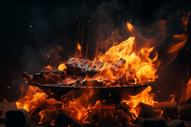 Foto llama de fuego caliente con explosión de chispa ardiendo en fondo oscuro