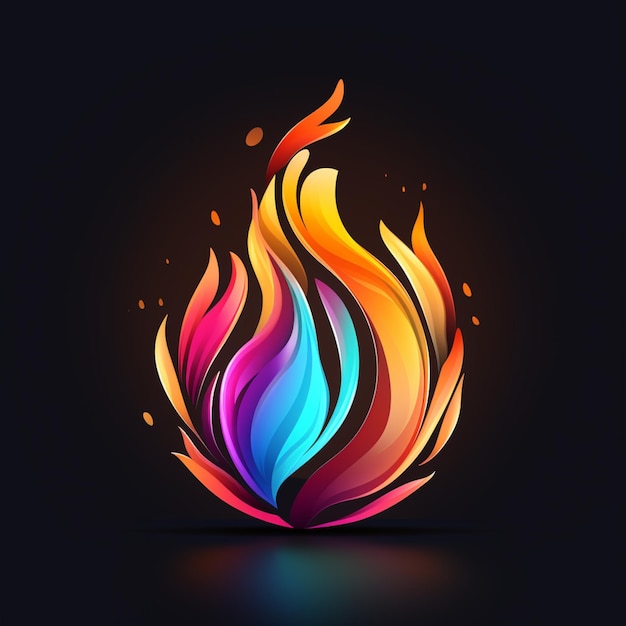Foto una llama de fuego con llamas coloridas en un fondo negro generativo ai