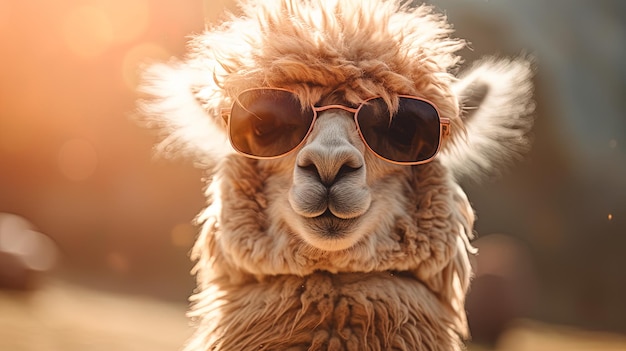 una llama con gafas de sol y un par de gafas de sol