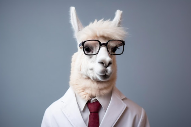 una llama con gafas y un traje