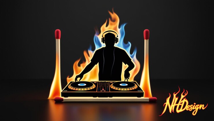 Foto una llama hipnotizante que recrea la forma que forma la silueta del dj