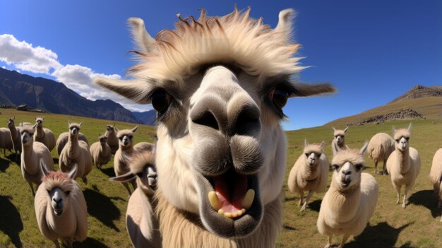 Foto una llama está de pie en un campo de llamas