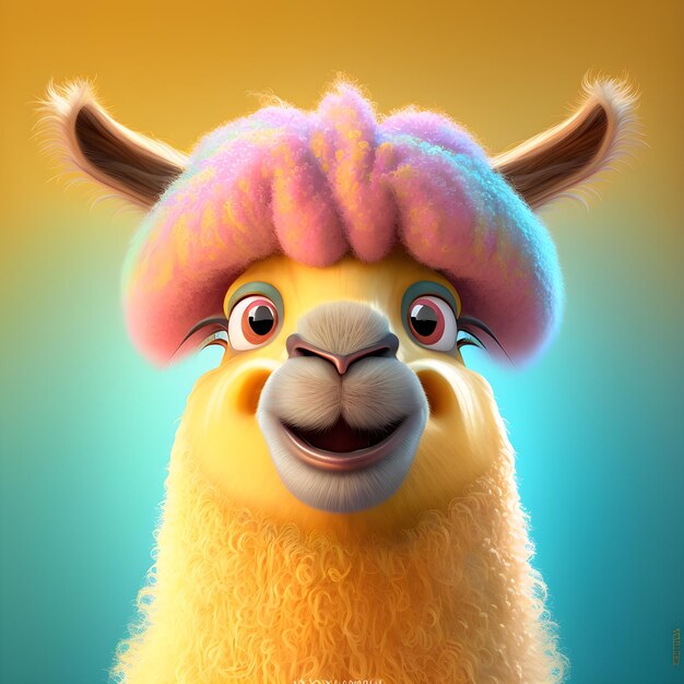 Llama súper linda al estilo de dibujos animados generativos de pixar ai