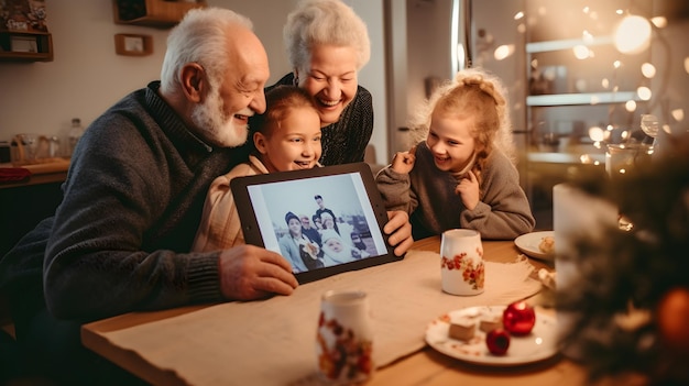 Una llamada de video familiar con los abuelos en una tableta