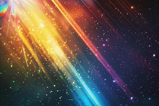 Las llamaradas de luz del arco iris en el fondo oscuro
