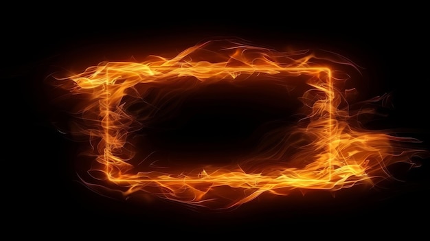 Las llamas ardientes crean un marco rectangular sobre un fondo negro diseño de rectángulo de fuego