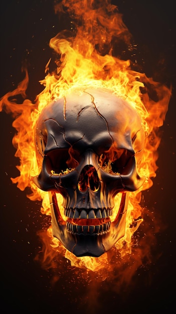 Las llamas están saliendo de un ai generativo cabeza de cráneo en llamas