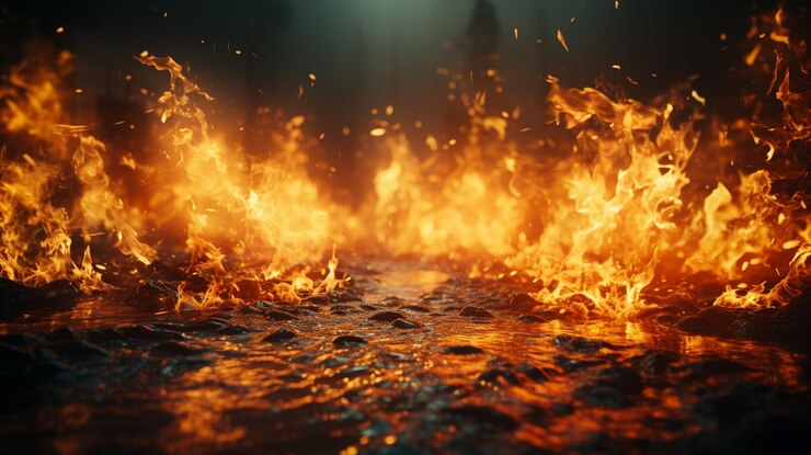 Llamas de fuego en ai generativo nocturno.