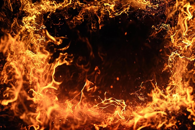 Llamas de fuego sobre un fondo negro Llamas en un fondo negro
