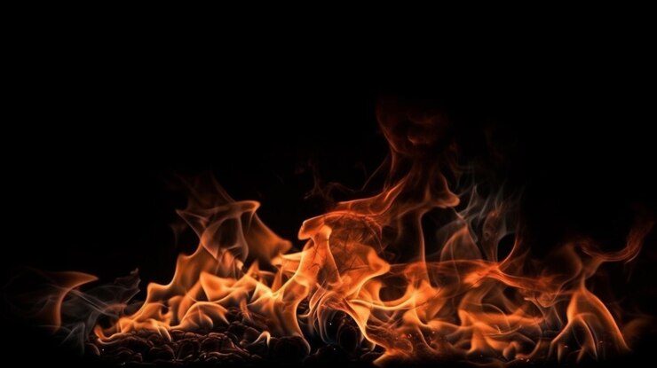 Llamas de fuego sobre fondo negro Resumen blaze fuego llama textura backgroundgenerative ai