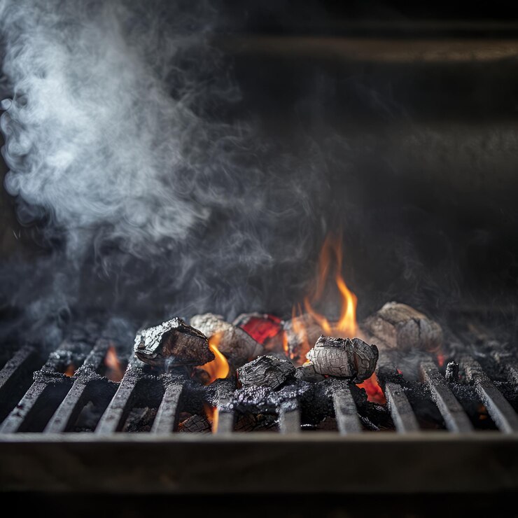 Llamas en la parrilla brasas vapor en la cabeza v 61 ID de trabajo 086f36a78b484589b0e37ba4470852af