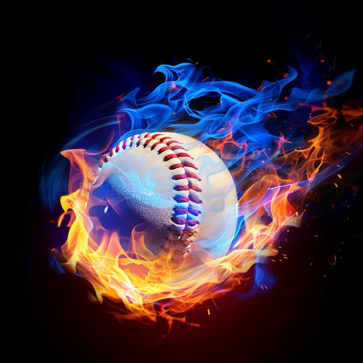 llamas que rodean una pelota de béisbol en un fondo negro generativo ai
