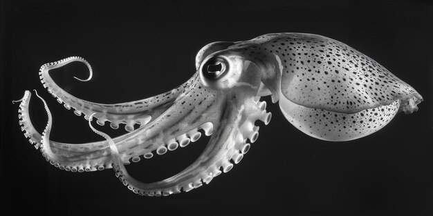 Foto una llamativa imagen en blanco y negro de un pulpo perfecta para diseños con temas marinos