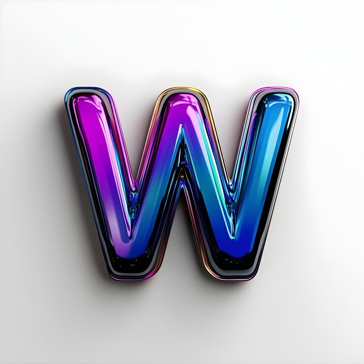 Foto la llamativa letra w en 3d con gradiente azul profundo y arco iris
