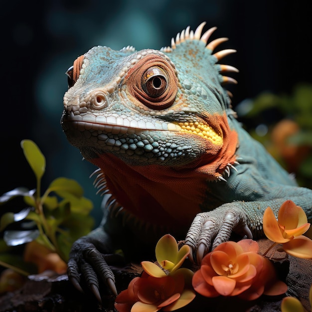 El llamativo camaleón se mezcla en el telón de fondo de la selva tropical