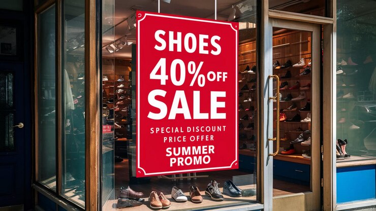 Foto el llamativo cartel de venta 40 30 de descuento en zapatos no puede perder el trato