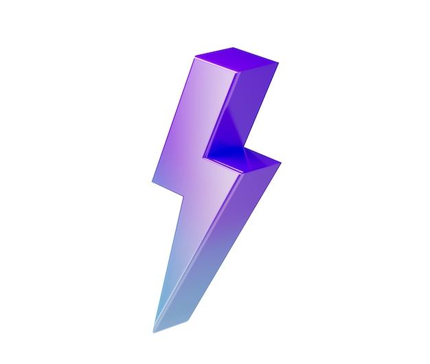 Un llamativo icono de relámpago 3D con un gradiente púrpura-azul y una ilustración 3D electrificante