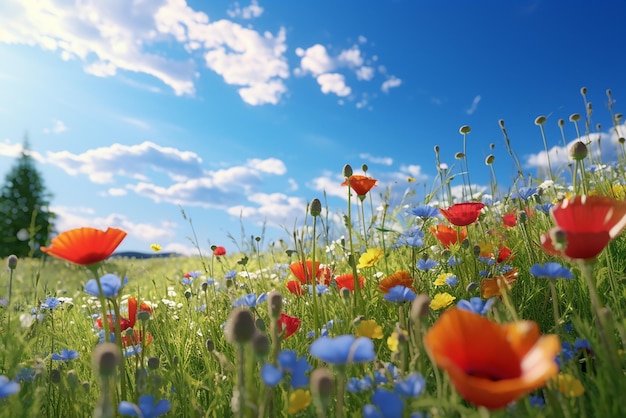 Un llano lleno de flores multicolores