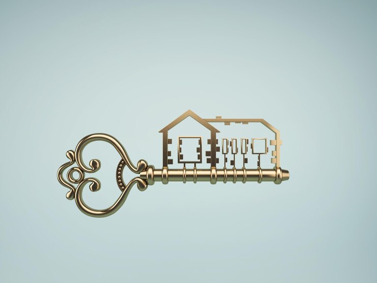Llave de la casa de oro con fondo azul.
