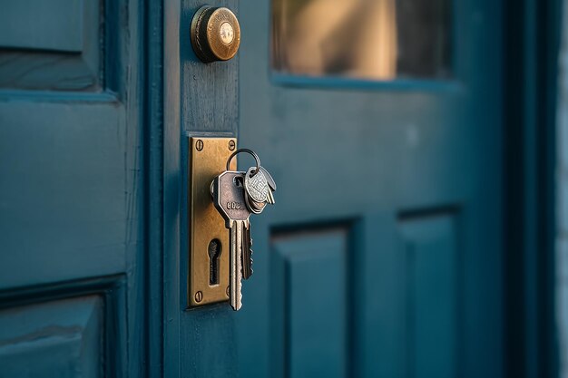 Foto la llave fue insertada en la puerta de la casa.